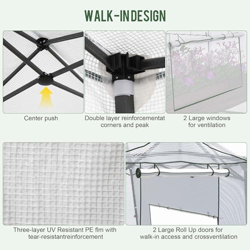 8.5 x 7 ft Walk‑in Pop‑up Greenhouse for Outdoor Winter Plant Protection - color: White, size: 8.5' x 7'