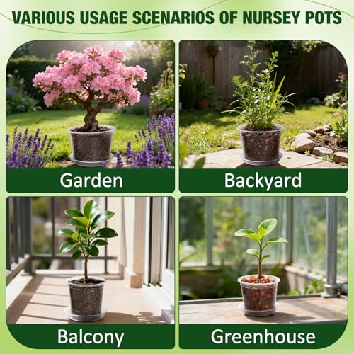 10/8/6/4 Inch Clear Nursery Pots with Drainage Holes and Saucers, 12 Pack Large Clear Pots for Plants Variety Pack, Plastic Nursery Pots for Succulents, Seedings, Herbs, Flowers, Vegetables - size: 4/6/8/10 inch