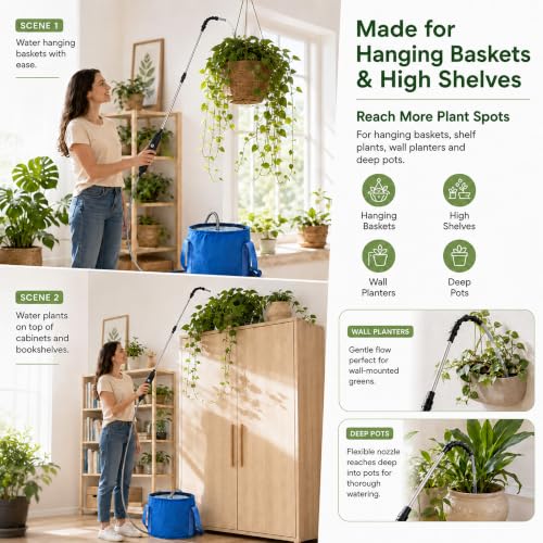 Electric High Reach Plant Waterer with Foldable Bucket, Telescoping Wand
