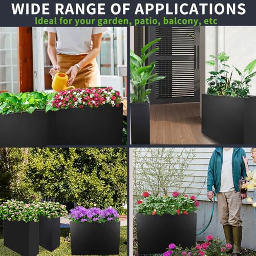 Metal Tall Long Planter Box Large Rectangular Planter Flower Pot with Drainage Holes for Indoor Outdoor Deck Porch Garden Home Patio Front Door (Black, 36" L x 10" W x 28" H) - color: Black, size: 36" L x 10" W x 28" H