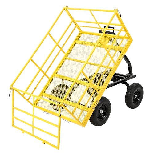 Patikuin 1500 lbs Heavy Duty Steel Garden Cart – 4-in-1 Utility Wagon – Removable Mesh Sides – 13-Inch All-Terrain Wheels – Quick Dump – Outdoor Yard Wagon for Tools, Soil, Plants – Yellow - color: Yellow, size: 1400 Lbs