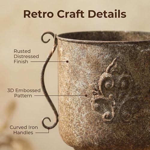 Vintage Urn Planter with Embossed Pattern, Decorative Bronze Finish Flower Pot, Classic Round Plant Pot for Outdoor Indoor Home Garden Patio Front Porch Entryway(26 in High)