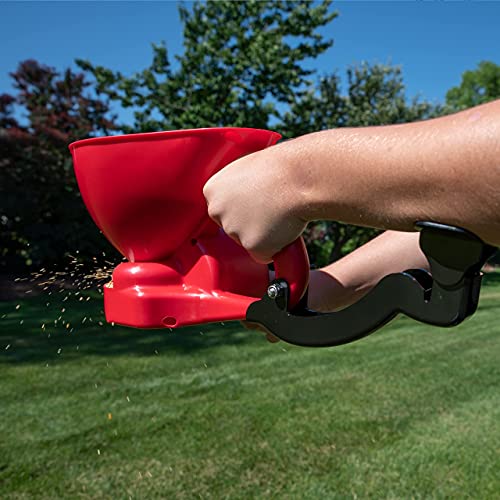 EarthWay 16014 LB Red Ergonomic Hand Spreader with Built-in Ergonomic Armrest and Trigger for Comfort and Adjustable Reel Control and Sealed Gearbox and High-Speed Crank