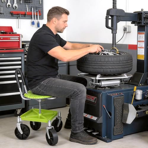 Outdoor Garden Stool with 360° Swivel Caster Wheels, Rolling Garden Cart with 360° Swivel Seat, Height Adjustment, Back Tool Pouch & Under-Seat Tray, Gardening Gifts for Women, Parents, Seniors - color: Green