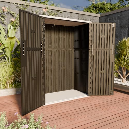 HOMSPARK Outdoor Storage Shed 57 Cu.Ft, All-Weather Resistant Resin Garden Sheds & Outdoor Storage Clearance with Floor, Double-Layer Plastic Tool Sheds for Patio, Garden & Lawn (Black) - color: Black, size: 57 Cu.ft