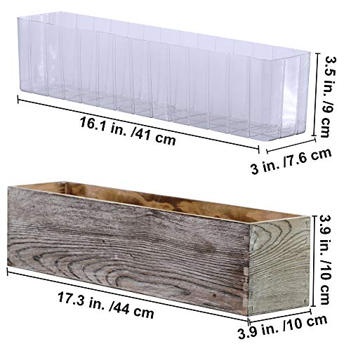 1 Pcs Wood Planter Rectangle Whitewashed Rectangular Decorative Wooden Box with Inner Plastic Box - 17.3" L x 3.9" W x 3.9" H Floral Natural Centerpieces Rustic Wedding Decor - color: Whitewashed, size: 17.3" L x 3.9" W x 3.9" H