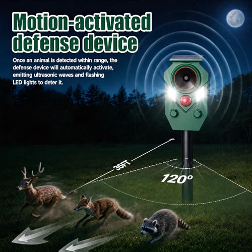 Solar Powered Ultrasonic Animal Repeller with Motion & LED Strobe Lights, Cat Deterrent Outdoor for Squirrels, Deer, Rabbits, Skunks & Dogs, Protects Garden, Yard, Lawn, Farm & Crops - 2Pack - size: 2PCS