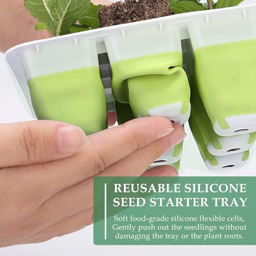 10pcs Reusable Seed Starter Tray, 120 Cells Seed Starter Kit, Silicone Seedling Starter Trays for Starting Plant Seeds with Flexible pop-Out Cells, Indoor Gardening Plant Germination Trays - color: Green 10pcs