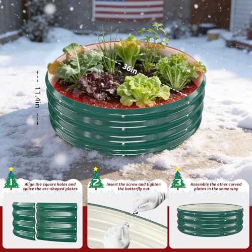 TBMLC 12" Tall Heavy-Duty 36" Diameter Round Steel Rised Garden Bed Green - color: Green, size: 36" Diameter X 12" Tall