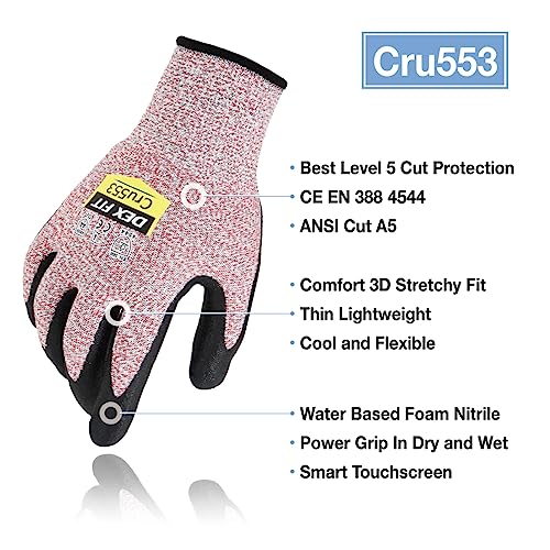 DEX FIT Level 5 Cut Resistant Gloves Cru553, 3D-Comfort Fit, Firm Grip, Thin & Lightweight, Touch-Screen Compatible, Durable, Breathable & Cool, Machine Washable; Red M (8) 1 Pair - color: Red, size: Medium