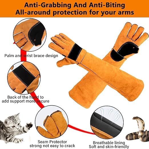 Animal Handing Gloves Bite Proof,Leather Welding Gloves,Multipurpose Puncture Proof Glove for Dog,Cat,Reptile,Snake - color: Yellow+black, size: 23.6 inches