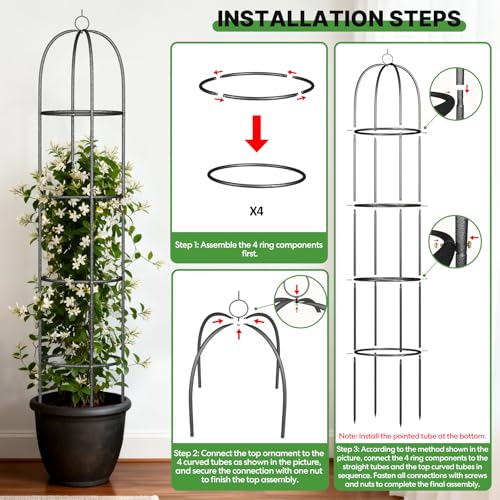 Metal Trellis for Climbing Plants Outdoor, 2026 Upgrade 100% Metal with Powder Coating, Rose, Flowers, Grape, Pea, Cucumber Tomato Cage - 6.3 FT Freestanding Plant Support
