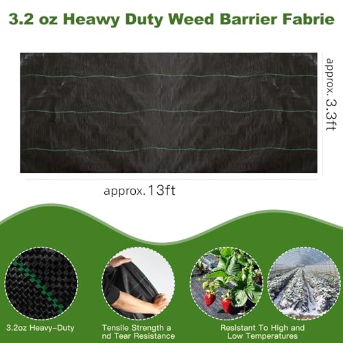 Approx.3.3FT×13FT Weed Barrier Fabric,Landscape Fabric, 3.2oz Weed Barrier Fabric Heavy Duty,Weed Control Garden Cloth,Woven Geotextile Fabric for Garden Beds, Underlayment, Commercial Driveway - size: 3.3FT×13FT, style: Weed Barrier Fabric