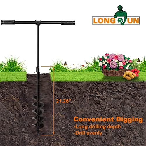 LONGRUN Hand Drill Auger Post Hole Digger, Manual Garden Hole Digging Drill Bit for Planting, Spiral Drill Planter for Bulb, Flower, Tree, Seedlings, Bedding Plants, Umbrella, Fence Holes-4"x 38" - color: Super Black, size: 4 Inch