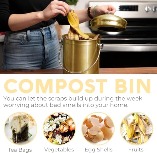Epica Kitchen Compost Bin for Kitchen Countertops, 1.3 Galllon - Gold - color: Gold