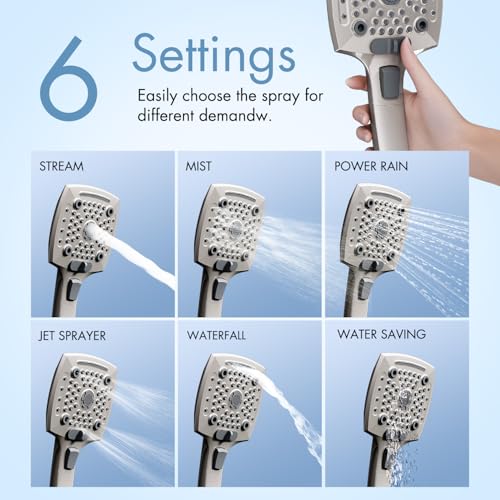 Filtered Shower Head with Handheld, High Pressure 5 Functions Handheld Shower Head with 59" Extra Long Stainless Steel Hose & Adjustable Bracket, Built-in Waterfall - color: Brushed, style: With Filter