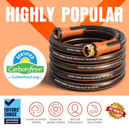 Garden Hose 100 ft x 5/8", Heavy Duty Water Hose, Flexible and Durable, Kink Resistant Lightweight Hybrid Hose, Leakproof Yard Hose with Male to Female Fittings - color: Black, size: 100ft