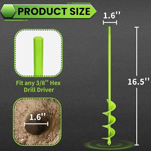 1.6"x16.5" Green Garden Auger Drill Bit for Planting, Post Hole Digger - color: Green, size: 1.6x16.5in