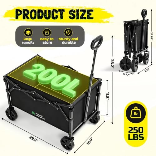 Folding Wagon Cart with Wheels, 220LBS Utility Heavy Duty Wagons Carts - color: Black