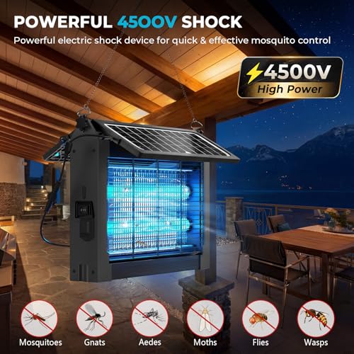 Solar Bug Zapper Outdoor and Indoor, Solar Dual‑Panel Panel with Auto Mode, USB Rechargeable Cordless Fly Traps, 4500V Electric Mosquito Killer for Patio, Backyard, Garden, Camping - color: Gray