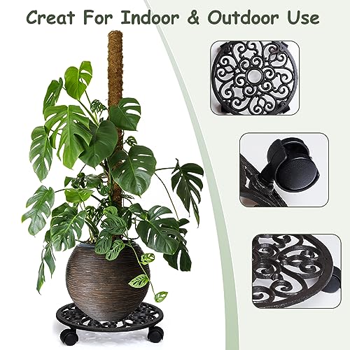 2 Pack Plant Caddies Heavy Duty Cast Iron Flowerpot Holder, Flower Stand Round Planter Holder with Wheels 11 inch