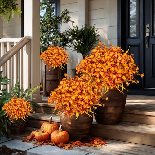 AXYLEX Artificial Mums for Outdoor Fall Flowers (OrangeMixed, 12 Pack) - color: Orangemixed