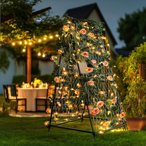 unho Garden Trellis for Climbing Plants with Tough Nylon Netting, 6ft Tall Sturdy Rustproof Metal Plant Support Tower for Vegetable Fruit Vine Cucumber Garden Lightweight,Outdoor - size: 41*41*70inch