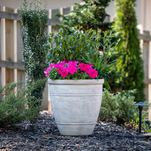 Southern Patio Rubber Wright 18" Planter for Large Plants & Outdoors, White - color: White