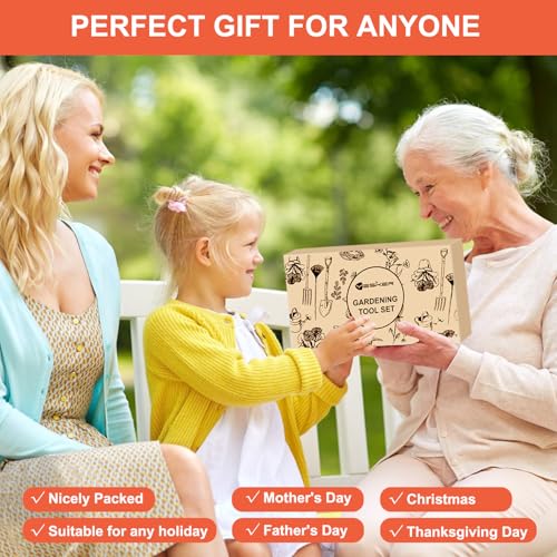 Yesker Gardening Tools 9-Piece Heavy Duty Garden Tool Set Gardening Supplies Gifts for Women Men Gardening Hand Tool Kit with Non-Slip Ergonomic Handle, Garden Bag, Durable Gloves and Shears, Orange - size: 9PCS Black Orange