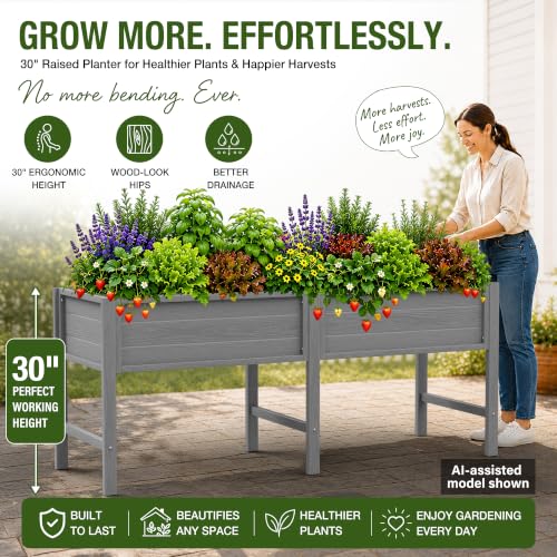 YEFU 72" Large Raised Garden Bed, Wood-Look HIPS 6ft Extra Large Bed, Grey - color: Gray, size: 72"×24"×30"
