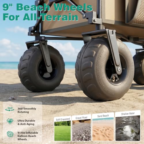 SUNNYFEEL Beach Wagon with Big Wheels for Sand - 300L Large Capacity - color: Khaki