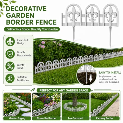 Evelyne Gray Garden Border Plastic Edging – PP Plastic, Short Metal-Free Wrought Iron Look Design, 15pcs Yard Landscaping Fence Liner Lawn Edge Barrier, 20ft Kit of Decorative Lawn Landscape Panels - color: Gray, style: 20ft.