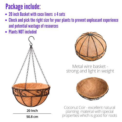 LaLaGreen Metal Hanging Planter (20 in, 4 Pack) Black Wire Basket Planters - size: 20" x 4 Pack