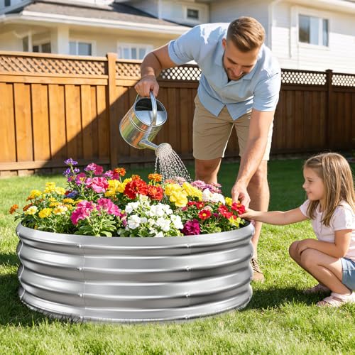 TBMLC 1FT Tall Heavy-Duty 3FT Diameter Round Steel Rised Garden Bed Silver - color: Silver, size: 36" Diameter X 12" Tall