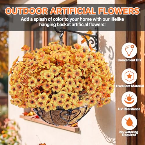 22 Pack Artificial Fall Flowers Mums for Outdoor Indoor(Fall Yellow) - color: Autumn Yellow, size: 22 Bundles