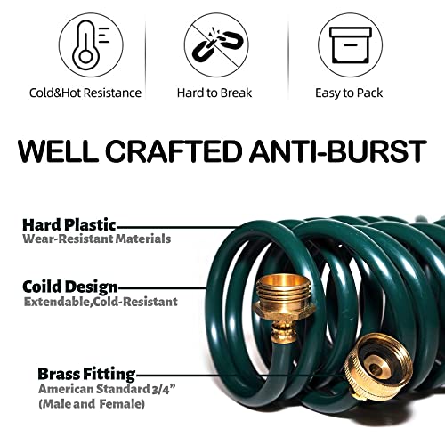 Orgrimmar 25FT Green EVA Coil Garden Hose with Metal Fittings - color: Green, size: 25 feet