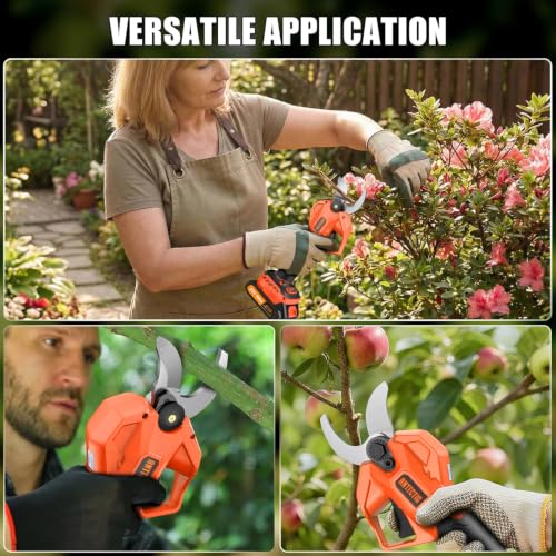Electric Pruning Shears, 2.56-Inch Cut, 2 Batteries & Spare Blades - color: Orange