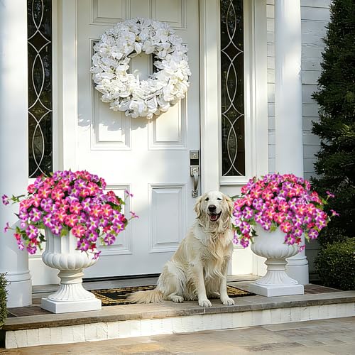 2 Packs Artificial Fake Petunias Flowers for Outdoors, Rose Red - color: Rose Red&fuchsia, size: 2pcs