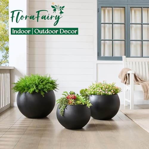FloraFairy 19.3" Dia-13 H Fiberstone Sphere Planter, Black Round Flower Pot - color: Black, size: Large
