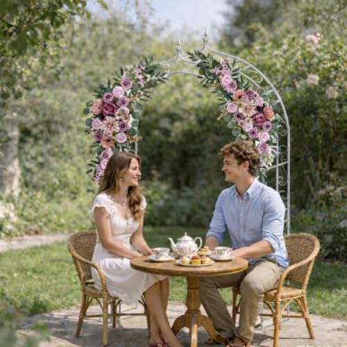 8’ Metal Garden Arch Arbor for Wedding, Bridal Party, Various Events, Garden Archway or Focal Point with/Without Climbing Plants Vines Flowers or Festival Decorations White
