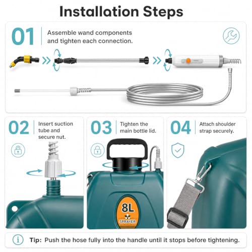 2 Gallon Battery Powered Sprayer, Electric Pump for Weed Killing & Fertilizing, 5 Nozzles, 2500mAh Rechargeable Garden Sprayer with Retractable Wand, Waterproof Handle for Lawn Care