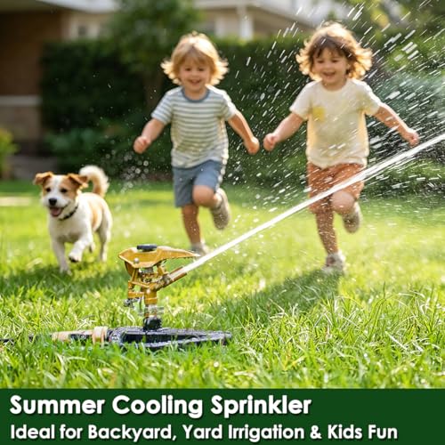 FANHAO 100% Metal Impact Lawn Sprinkler for Yard, Covers Up to 5800 sq. Ft - color: Black