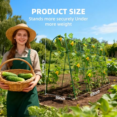 Cucumber Trellis for Raised Bed, U-Shape Garden Arch Metal Support for Climbing Plants, Metal Arch Plant Support Vegetables Trellis, Plant Support for Vine (Green, 31.5 * 30 * 47inch(L*W*H)) - color: Green, size: 31.5*30*47inch