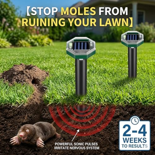 8Pack Solar Mole Repellent Ultrasonic Sonic Gopher Repellent Stakes for Lawns,IP65 Waterproof Ultrasonic Mole Repellent for Lawns,Sonic Vole Snake Armadillo Chipmunk Deterrent for Lawns 2026