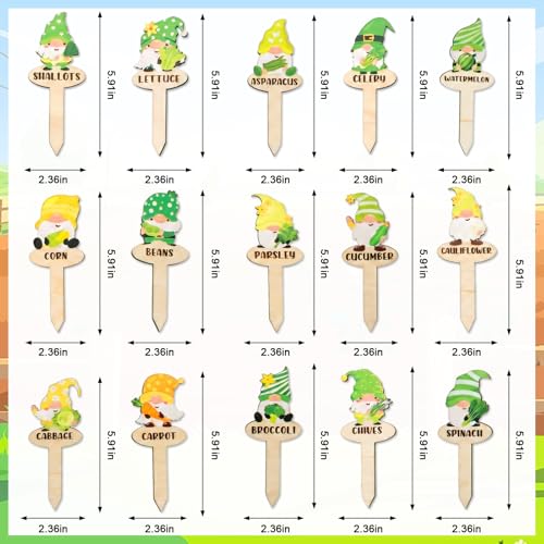 30pcs Funny Wooden Plant Labels, Spring Wooden Colorful Gnomes Garden Plant Labels with Stake Tab Signs for Indoor Outdoor Gardens Plants Patio Supplies Novelty Gifts - color: Gnomes