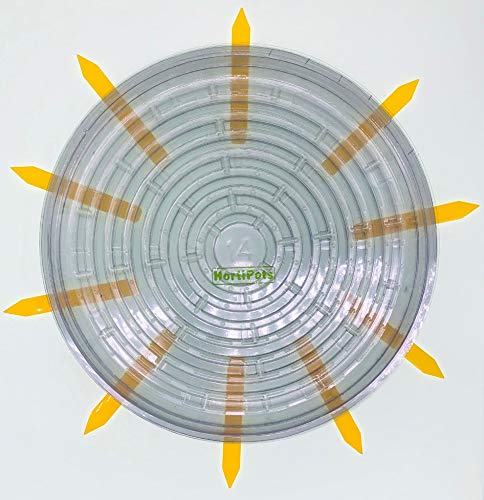 HORTIPOTS Clear Plant Saucer 14 inch Plastic Pot Saucers (Pack of 10) Actual Size is only 13 inch with Plant Stake Labels - size: 14 inch-10 pack