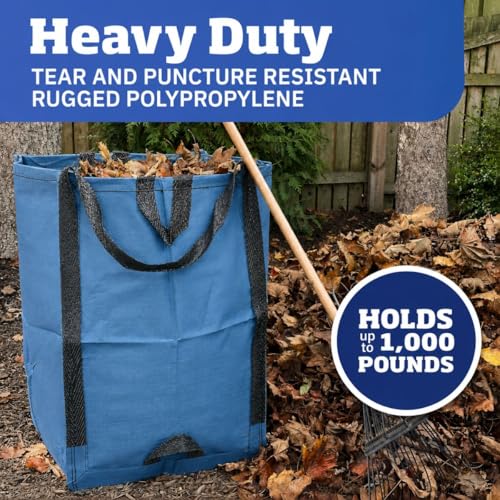 DURASACK Heavy Duty Home and Yard Bags 48-Gallon Reusable Self-Standing Lawn and Leaf Bags Garbage Can with Reinforced Handles, Ocean Blue, 3 Pack - color: Ocean Blue