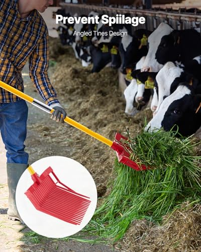 VEVOR Manure Fork, 18 Angled Tines, Horse Manure Rake with Long Fiberglass Handle, 61 in Durable Plastic Pitchfork Muck Rake Tool for Gardening Horse Stall Stable Grass Hay Cleaning Farm Work - size: 18-Tine, style: Fiberglass Handle & Plastic Fork