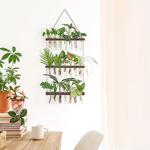 Mkono Plant Propagation Station, 3 Tier Large Brown Wall Hanging Vase Tubes - color: Brown, size: Large