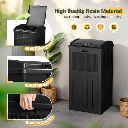 Devoko 33 Gallon Outdoor Trash Can, Hideaway Garbage Bins with Tiered Lid - color: Black, size: 1 Pack